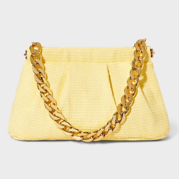 a new day Handbags - NWT - A New Day Yellow Woven Shoulder Bag with Gold Chain